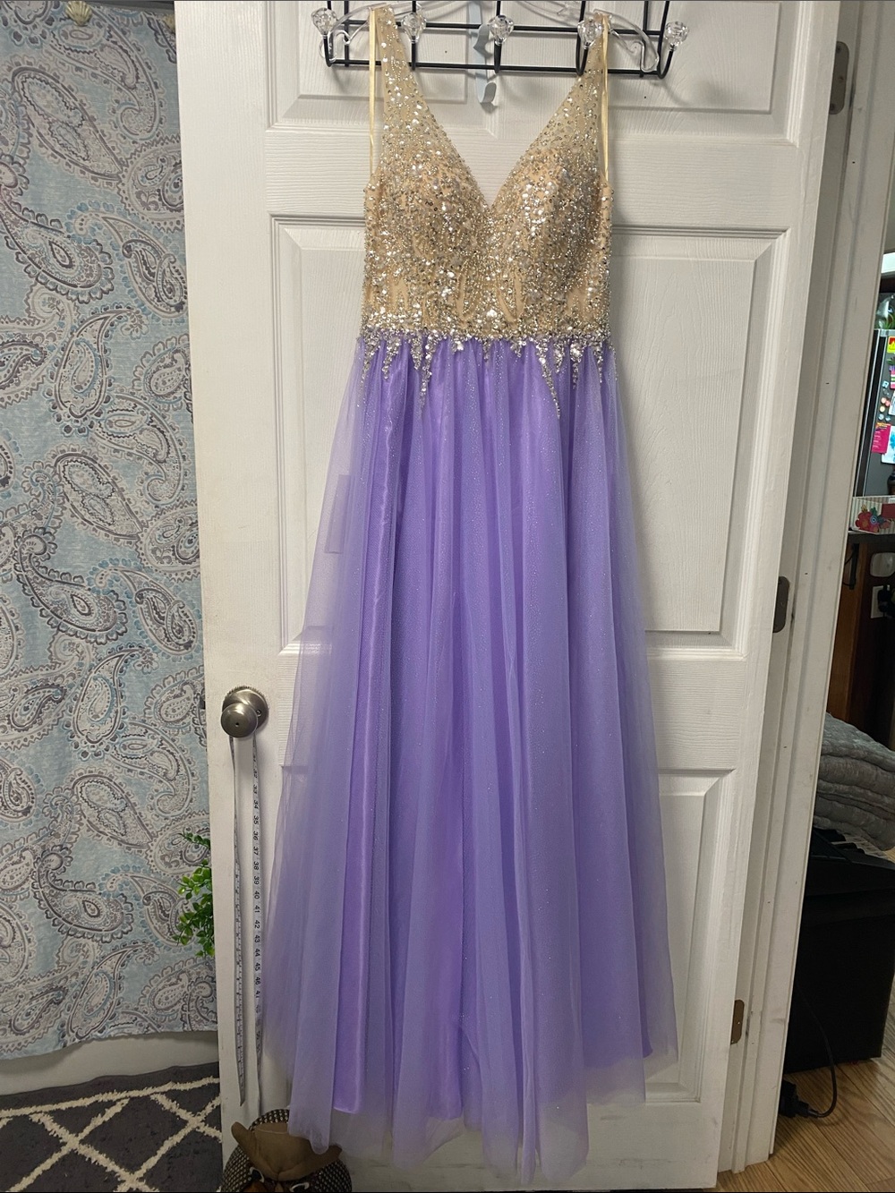 Gold Sequin Bodice Lavender Tulle & sparkle Evening Gown